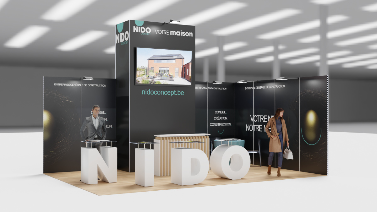 Illustration 3D d'un stand d'exposition